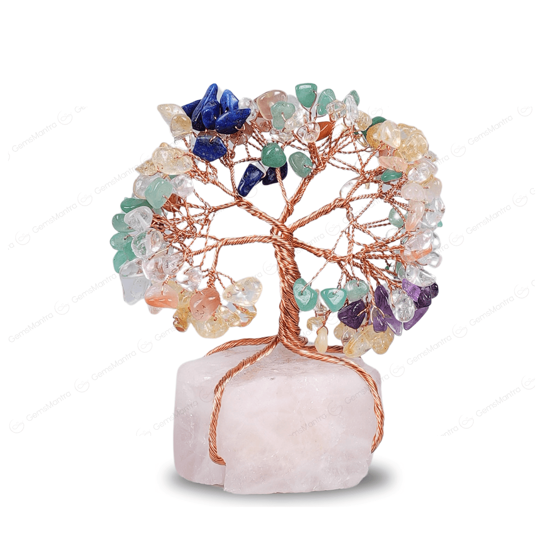 Multi Stone With Raw Rose Quartz Tree