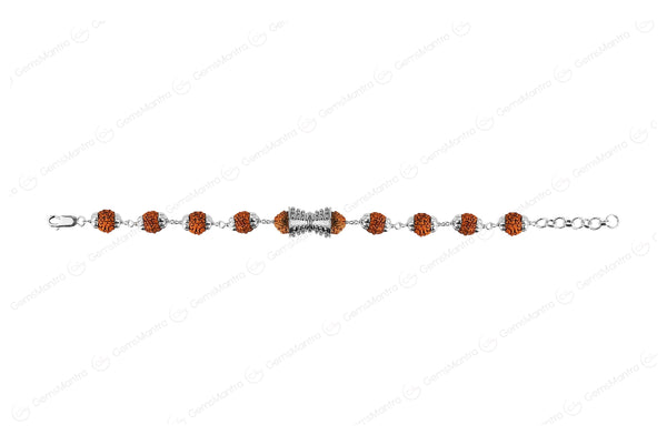 5 Mukhi Rudraksha Silver Damru Bracelet for Kids