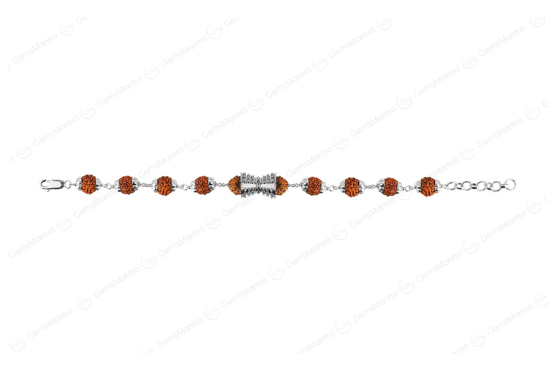 5 Mukhi Rudraksha Silver Damru Bracelet for Kids