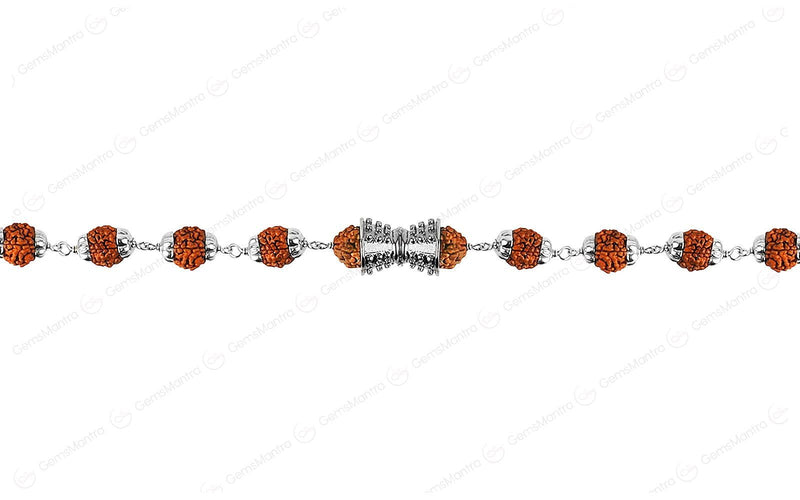 5 Mukhi Rudraksha Silver Damru Bracelet for Kids