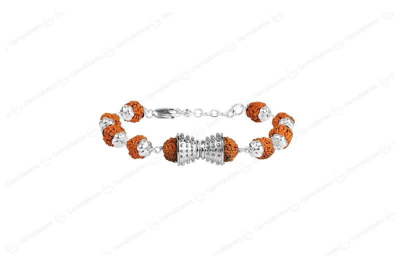5 Mukhi Rudraksha Silver Damru Bracelet for Kids