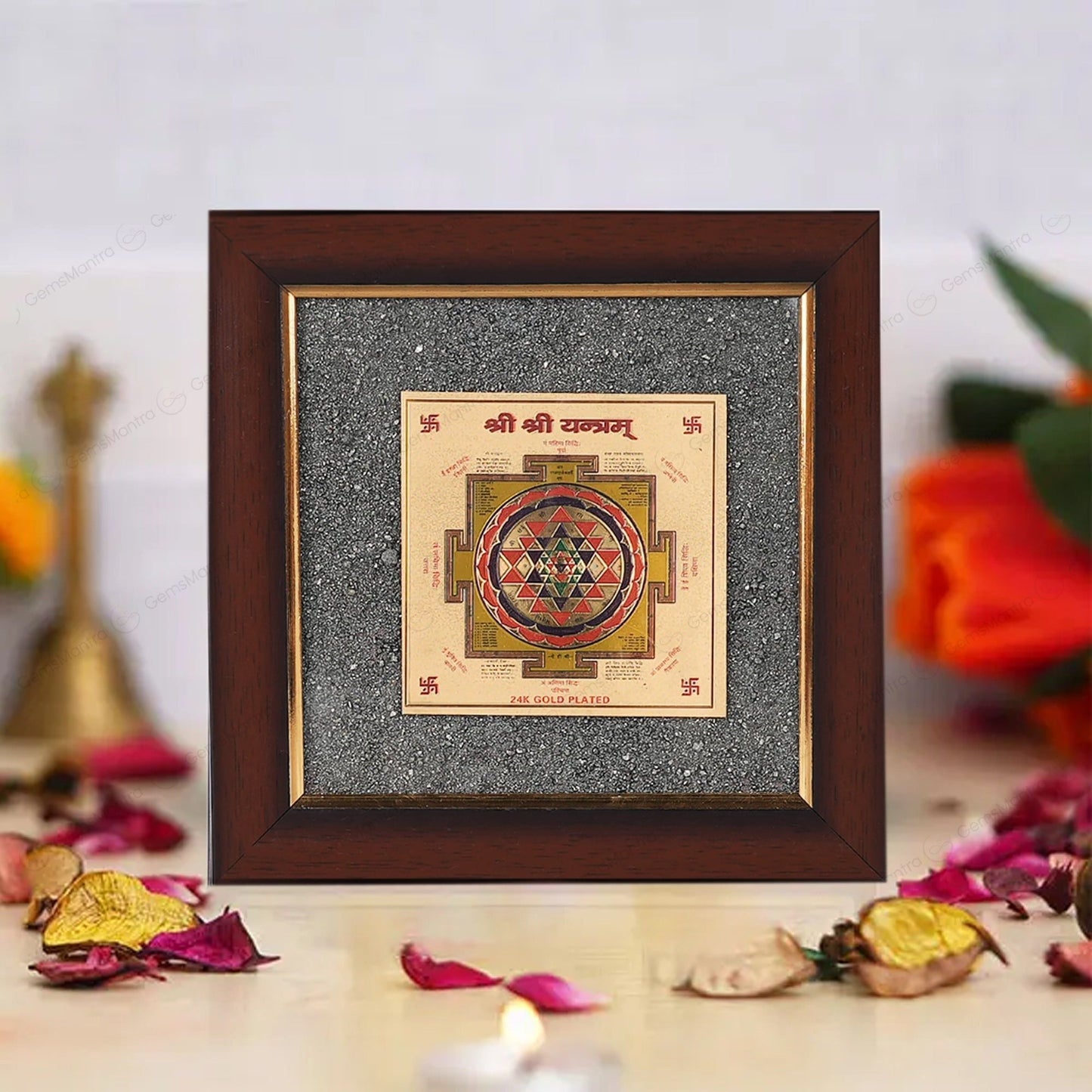 Shree Pyrite Yantra +Sampoorna Laxmi Ganesh Pyrite Yantra Dust Frame Combo