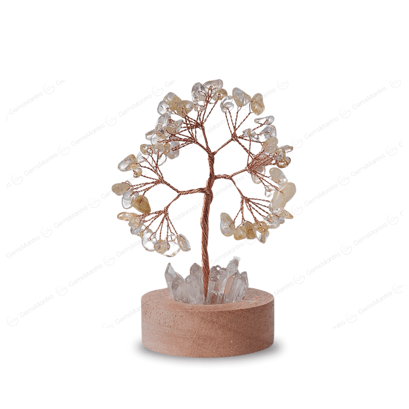 Citrine Tree With Clear Quartz Pencil Light Lamp