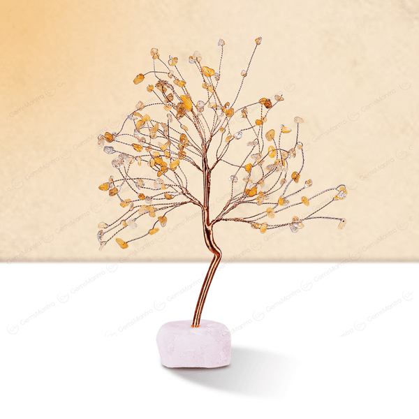 Citrine With Raw Rose Quartz Large Tree