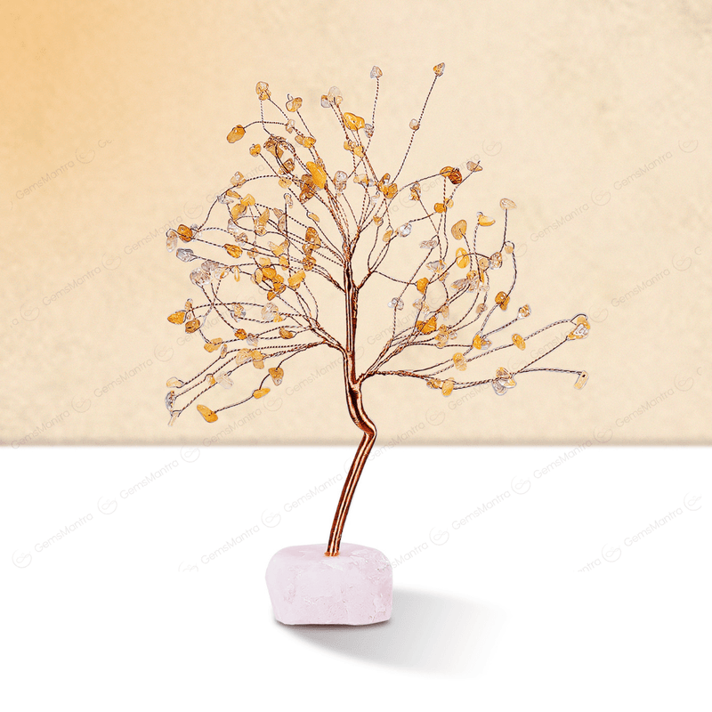 Citrine With Raw Rose Quartz Large Tree