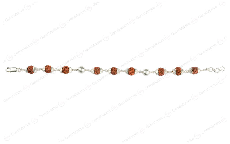 5 Mukhi Rudraksha Bracelet with 2 Silver Moti for Kids