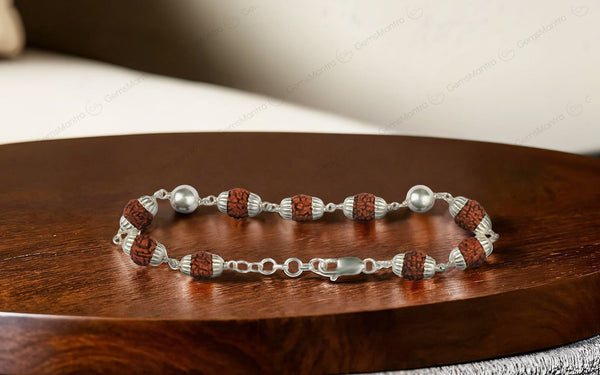 5 Mukhi Rudraksha Bracelet with 2 Silver Moti for Kids