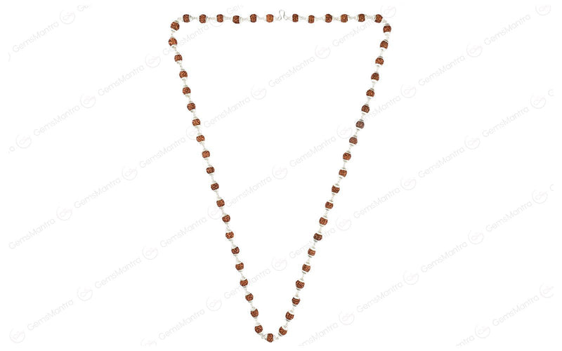 5 Mukhi Rudraksha Silver Mala with 54 Beads (Unisex)