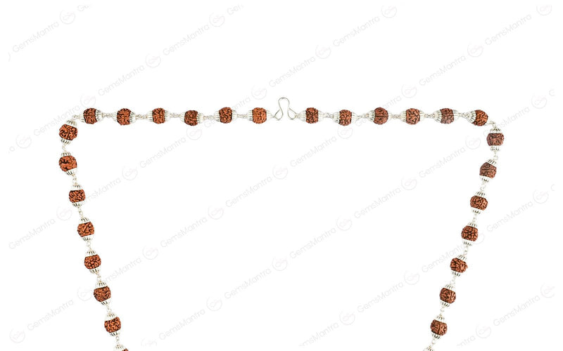 5 Mukhi Rudraksha Silver Mala with 54 Beads (Unisex)