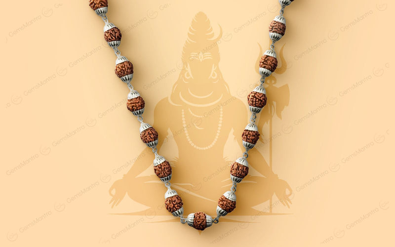 5 Mukhi Rudraksha Silver Mala with 54 Beads (Unisex)