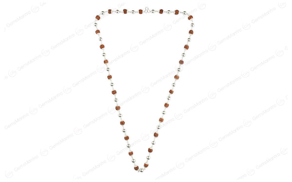 5 Mukhi Rudraksha Mala with 27 Silver Moti (Unisex)