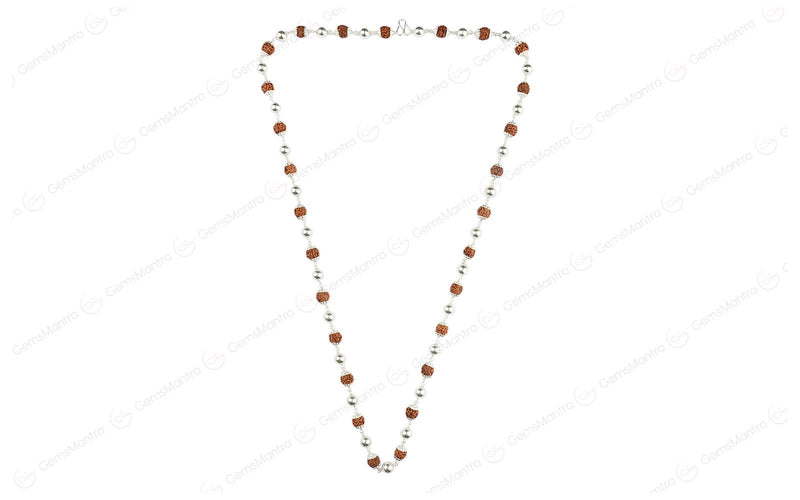 5 Mukhi Rudraksha Mala with 27 Silver Moti (Unisex)