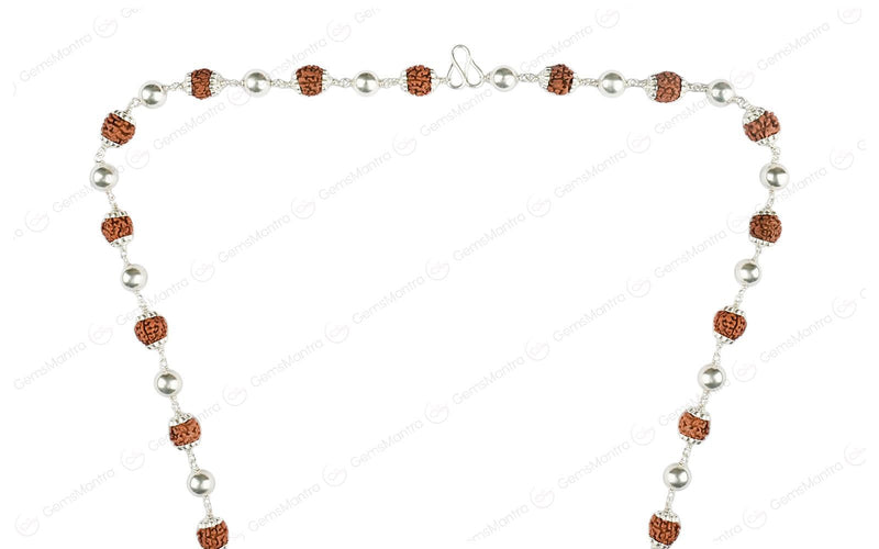 5 Mukhi Rudraksha Mala with 27 Silver Moti (Unisex)