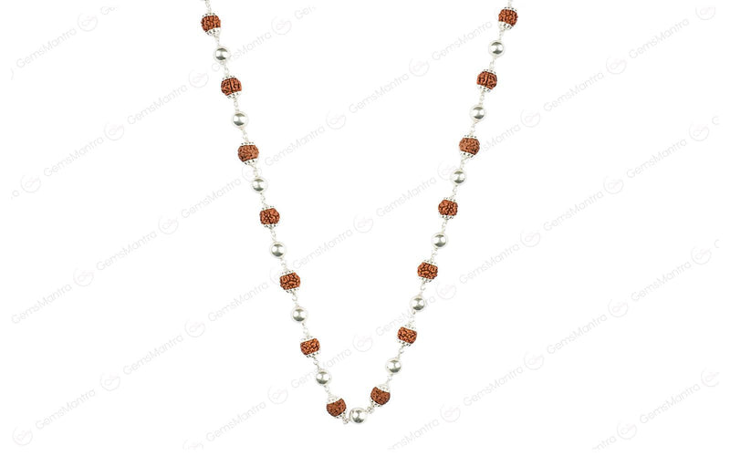 5 Mukhi Rudraksha Mala with 27 Silver Moti (Unisex)