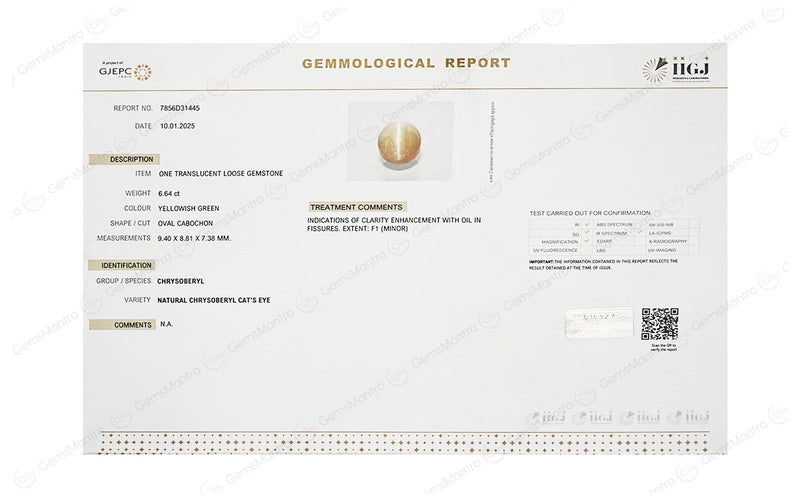 Kanak-khet Vaiduriam (Chrysoberyl Cats Eye) - Super Luxury (6.64 Carats)