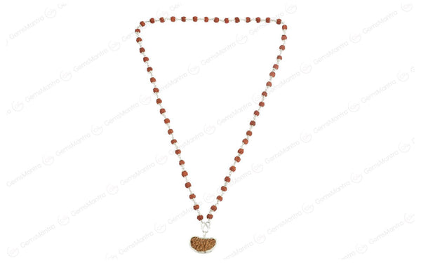 5 Mukhi Silver Rudraksha Mala - with Natural 1 Mukhi Rudraksha Pendant