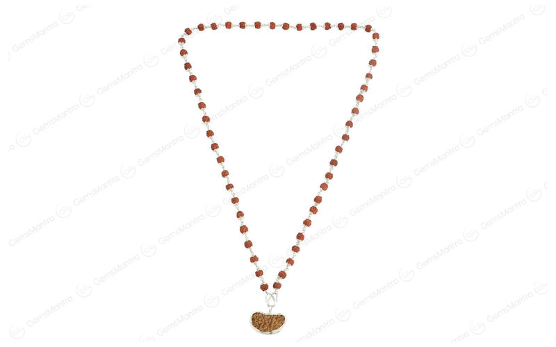 5 Mukhi Silver Rudraksha Mala - with Natural 1 Mukhi Rudraksha Pendant