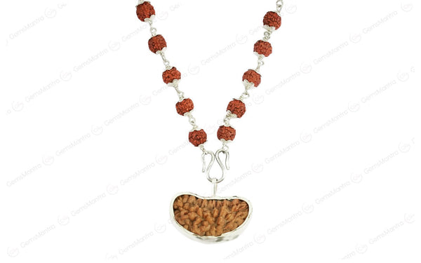 5 Mukhi Silver Rudraksha Mala - with Natural 1 Mukhi Rudraksha Pendant