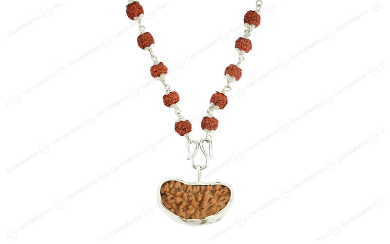 5 Mukhi Silver Rudraksha Mala - with Natural 1 Mukhi Rudraksha Pendant
