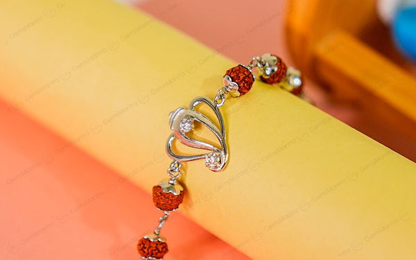 5 Mukhi Rudraksha Silver Ganesh Bracelet for Kids - 5 Beads