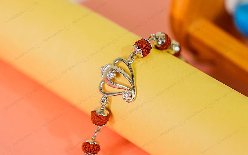 5 Mukhi Rudraksha Silver Ganesh Bracelet for Kids - 5 Beads