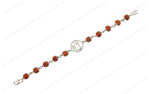 5 Mukhi Rudraksha Silver Onkar Bracelet for Kids - 5 Beads