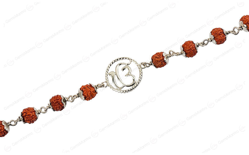 5 Mukhi Rudraksha Silver Onkar Bracelet for Kids - 5 Beads
