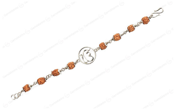 5 Mukhi Rudraksha Silver Onkar Bracelet for Kids - 4 Beads