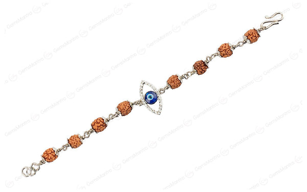 5 Mukhi Rudraksha Silver Evil Eye Bracelet for Kids