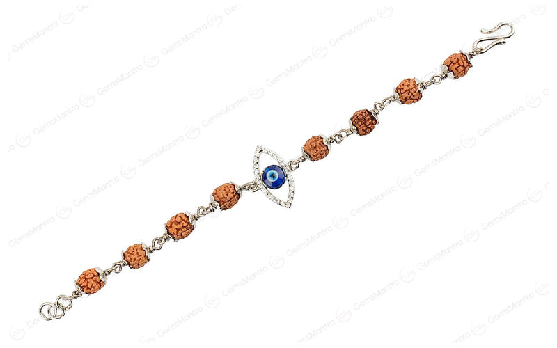 5 Mukhi Rudraksha Silver Evil Eye Bracelet for Kids