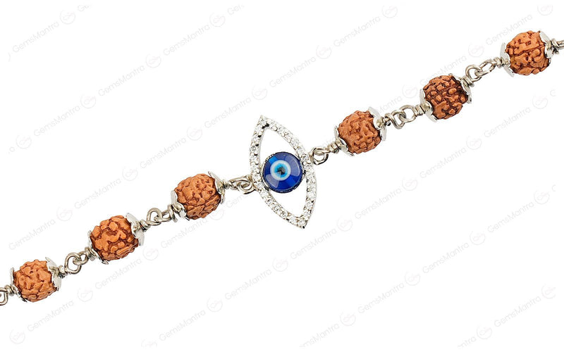5 Mukhi Rudraksha Silver Evil Eye Bracelet for Kids