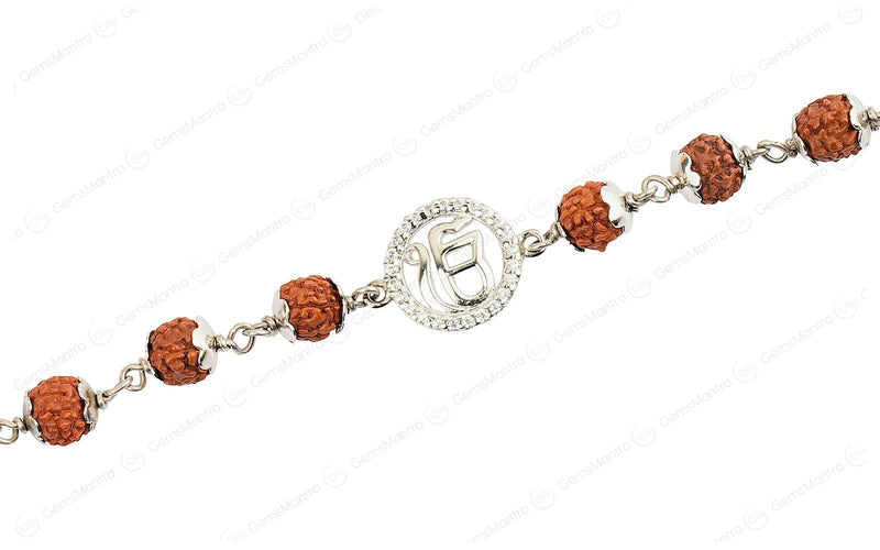 5 Mukhi Rudraksha Silver Studded Onkar Bracelet for Kids - 5 Beads