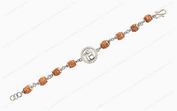 5 Mukhi Rudraksha Silver Studded Onkar Bracelet for Kids - 4 Beads