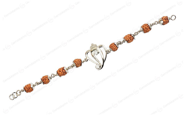 5 Mukhi Rudraksha Silver Ganesh Bracelet for Kids - 4 Beads