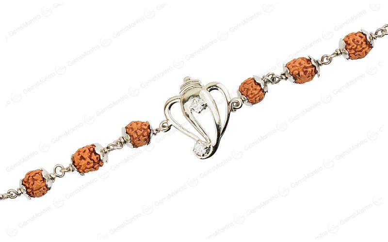 5 Mukhi Rudraksha Silver Ganesh Bracelet for Kids - 4 Beads
