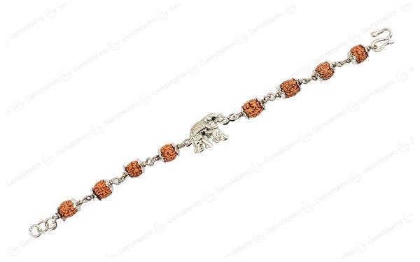 5 Mukhi Rudraksha Silver Elephant Bracelet for Kids - 4 Beads