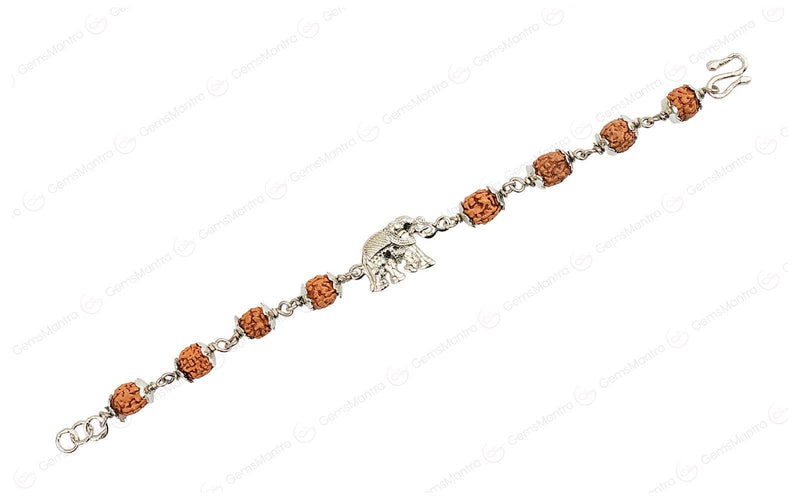 5 Mukhi Rudraksha Silver Elephant Bracelet for Kids - 4 Beads