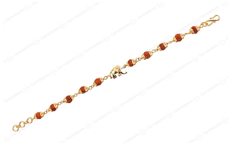 5 Mukhi Rudraksha Gold Elephant Bracelet for Kids
