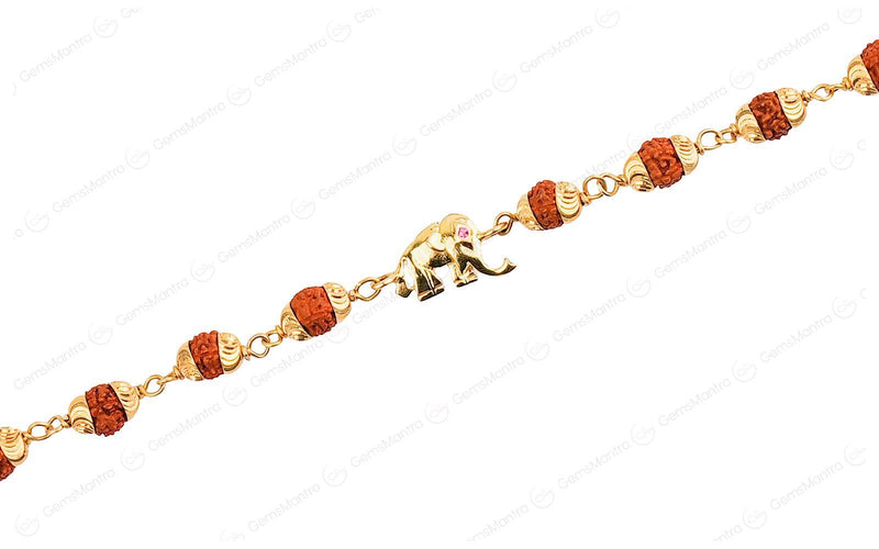 5 Mukhi Rudraksha Gold Elephant Bracelet for Kids