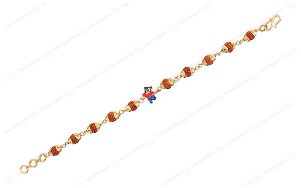 5 Mukhi Rudraksha Gold Mickey Mouse Bracelet for Kids
