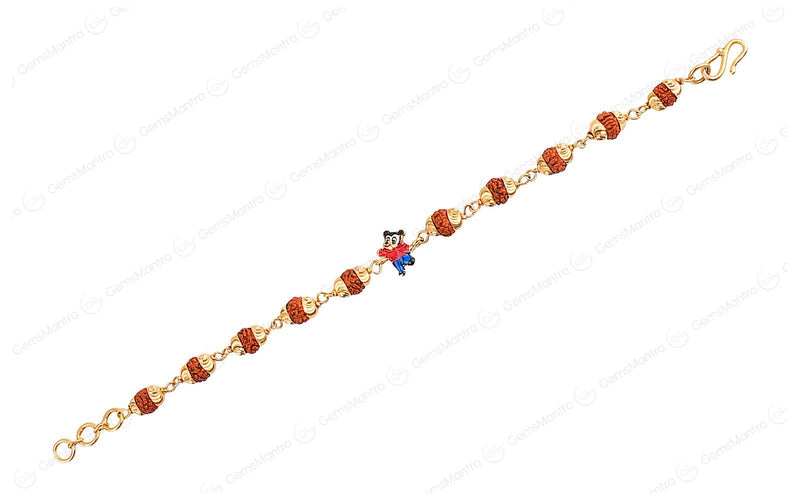 5 Mukhi Rudraksha Gold Mickey Mouse Bracelet for Kids