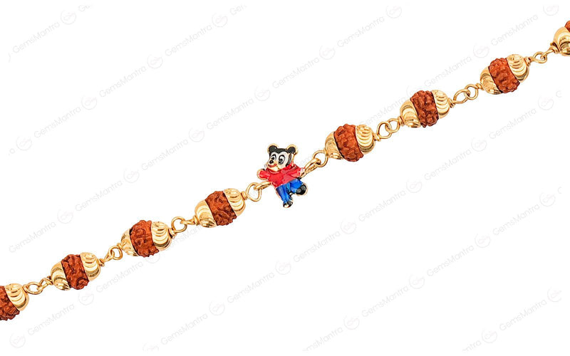 5 Mukhi Rudraksha Gold Mickey Mouse Bracelet for Kids