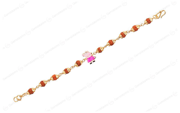 5 Mukhi Rudraksha Gold Piggy Bracelet for Kids