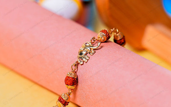 5 Mukhi Rudraksha Gold Elephant Bracelet for Kids