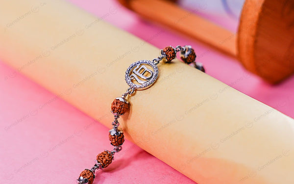 5 Mukhi Rudraksha Silver Studded Onkar Bracelet for Kids - 4 Beads