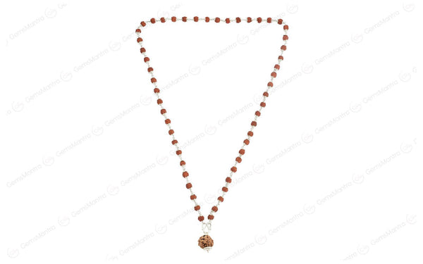 5 Mukhi Silver Rudraksha Mala - with Natural 5 Mukhi Rudraksha Pendant