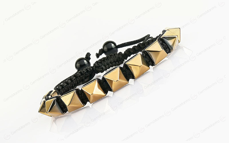 Golden Pyrite Pyramid Adjustable Bracelet