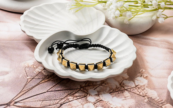 Golden Pyrite Pyramid Adjustable Bracelet