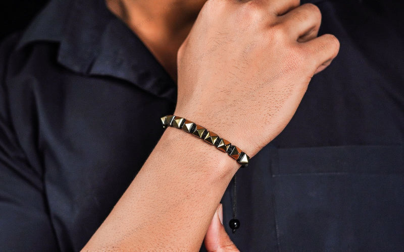 Golden Pyrite Pyramid Adjustable Bracelet