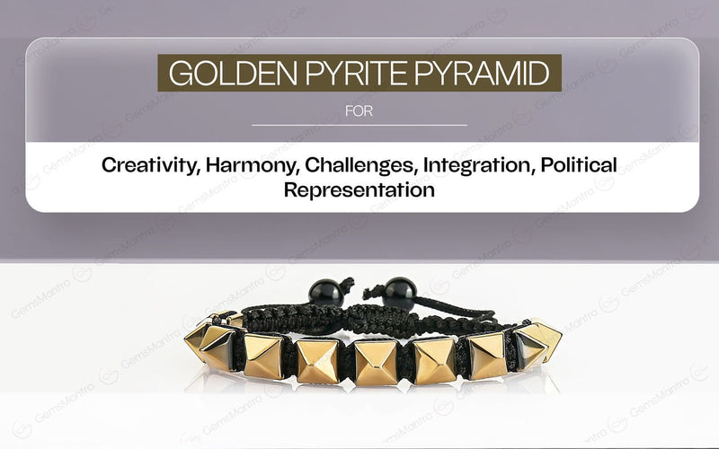 Golden Pyrite Pyramid Adjustable Bracelet